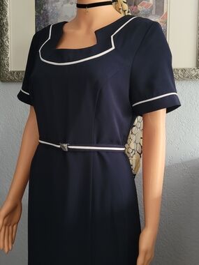 Scarlett Navy Maxi Dress with White Trim